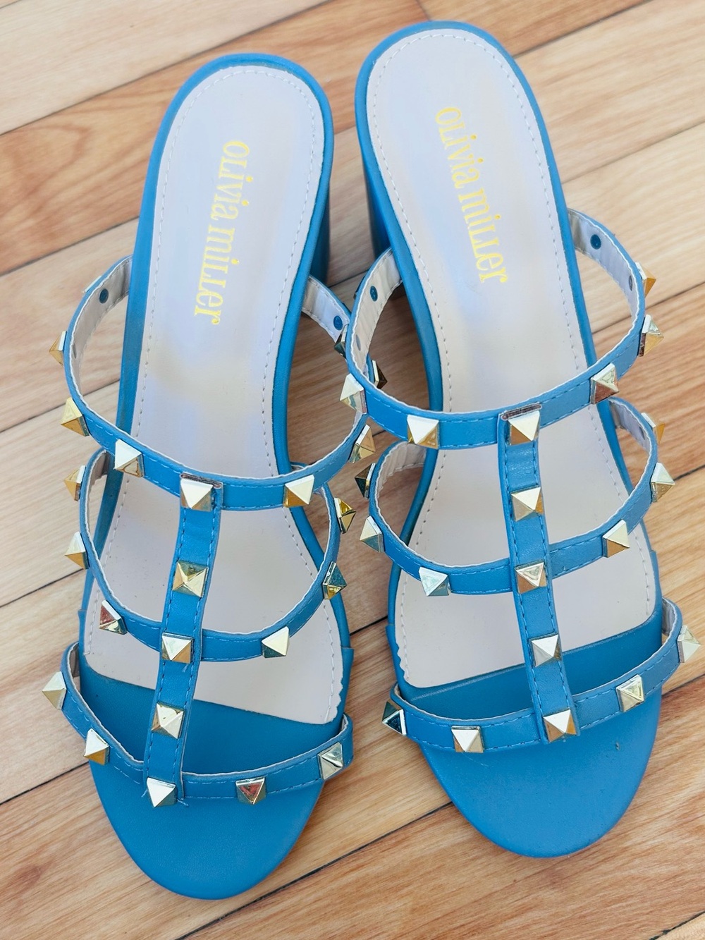 Olivia Miller Blue Studded Strappy Slide Sandals size 8